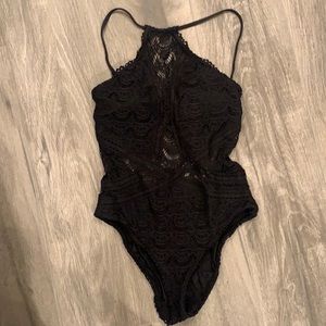 Lace High Neck One Piece Swimsuit